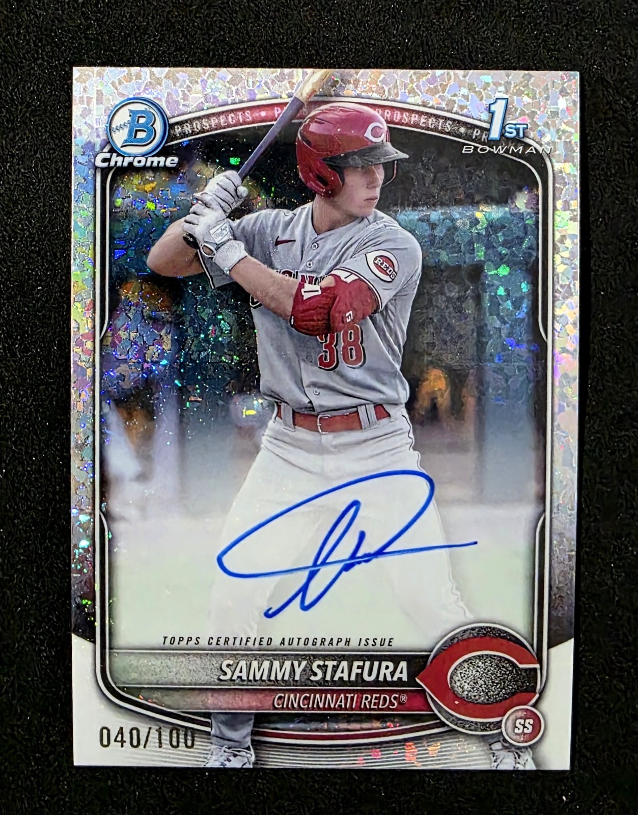 SAMMY STAFURA 2025 BOWMAN CHROME 1ST AUTOGRAPH MINI DIAMOND AUTO /100