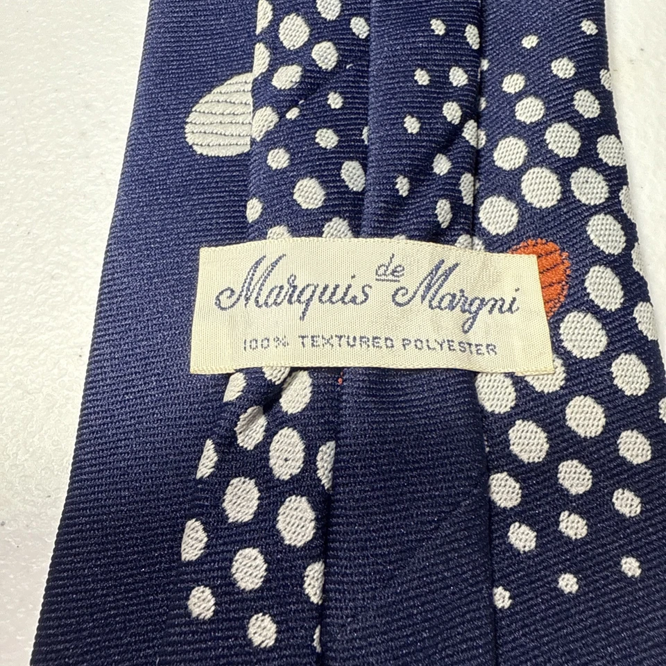 复古 CLIP-ON Marquis De Margni 男式领带蓝色,白色圆圈,橙色 18 英寸 — 第 3/4 张图片