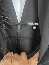 Fashion Nova Black Feather Accent Sheath Dress Deep V-Neck Sleeveless XL