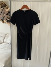 Tommy Hilfiger Black Knit Dress Size 2 Twist Front Short Sleeve Midi Length