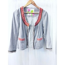 Free People Blue Pinstripe Beaded/ Embroidere...