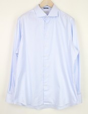 SUITSUPPLY Men's Formal Shirt 45/17.75 Blue Striped Cotton Extra Slim 