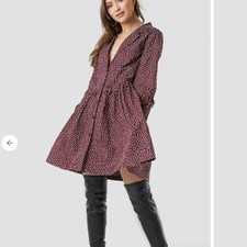 NA-KD | Oversize Ruffle Detail Shirt Dress Size Small