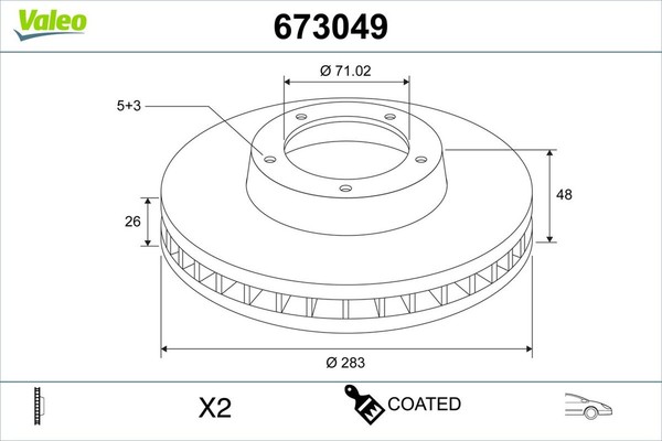 2X Valeo Bremsscheibe Coated 673049 FüR Opel Astra OV5 Sports Tourer Fphnpj Mhev-image
