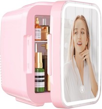 YASHE Mini Fridge for Bedroom Skincare Fridge with LED Light Mirror 4L (Faulty)