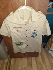 Boy Scouts of America Youth Shirt Tan Medium Sewn Patches Short Sleeve Oregon