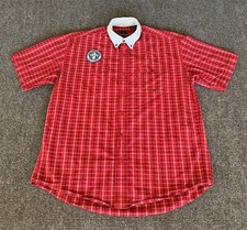 Roper VTG Western Shirt Red Check Blue Denim Collar Apache Tribe Patch Button L