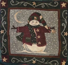 Snowman Tapestry Throw Pillow Cover 15 x 15 Holiday Christmas Winter