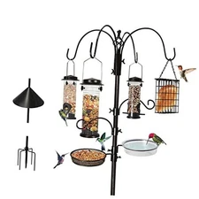 6-Hook Bird Feeding Station, Steel Multi-Feeder Kit Stand for Attracting Wild 