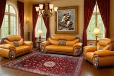 NEW Royalty Kingdom 3PC Sofa Set Brown Leather Diamond Traditional Living Room