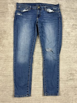 Signature Levi Strauss Co Jeans Womens 14 Blue Medium Wash Low Rise Destroyed