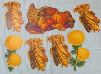 Vtg Lot Hallmark Halloween Thanksgiving Diecut Fall Indian Corn Cornucopia Decor