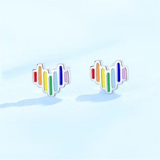 Rainbow Love Heart-shaped 925 Sterling Silver Mini Stud Earrings