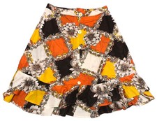 Vintage Skirt M Orange Floral 70s Mod Hippie Boho Handmade Ruffle Knee Length