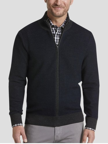 Joseph Abboud Herren Strickjacke Pullover XL blau Merinowollmischung Full Zip Mock Neck - Bild 3 von 9