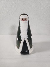 Vtg Rustic Folk Art Hand Painted Wooden Santa Claus Christmas Decor - Green Suit
