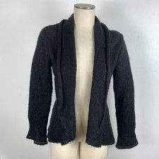 Wooden Ships Open Knit Cardigan Women's S/M Black Acrylic Mohair Wool Blend