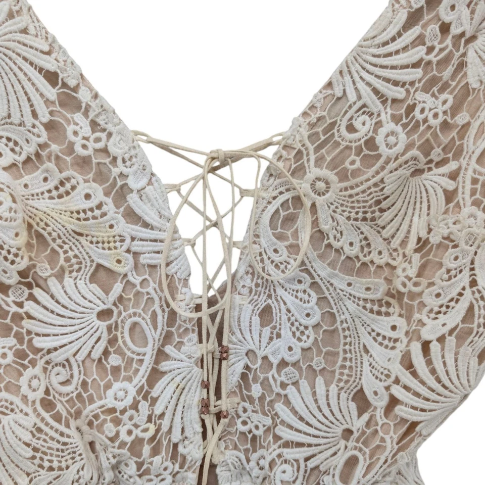 Mameluco Winston Blanco Crochet Mujer Crema Macramé Sin Mangas Forrado 3" Talla XS Foto 4 de 4