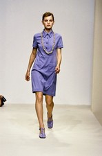 Prada Spring 1996 Cornflower Blue Short Sleeve Shirt Dress & Resin Necklace 44
