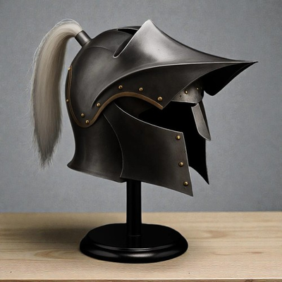 #ad Italian Medieval Barbuta Knight Helmet with White Plume 18 Gauge Steel $40.00