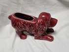 Vintage 1950's Shawnee Red Burgundy Crouching Dog Planter Art Pottery USA
