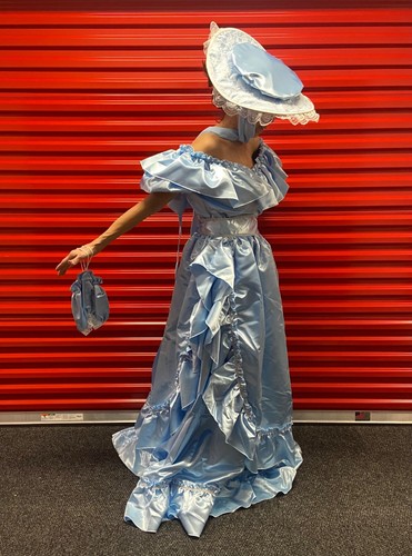 RUBIES Blue Carolina Ruffle Belle Ball Gown Hat Bag Costume Women M High Quality - Picture 19 of 24