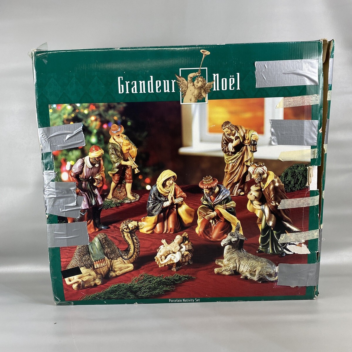 Grandeur Noel 9 Piece Hand Painted Porcelain Nativity Set