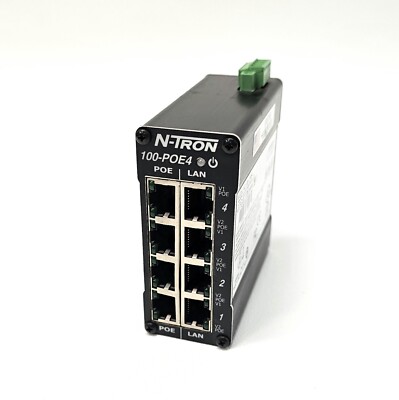 N-TRON ~ 100-POE4 Power Over Ethernet 4/4 Port Switch 48VDC Powered DIN Rail NEW