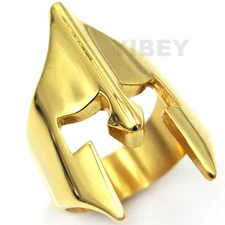 Golden Men's Stainless Steel Ring Helmet Spartan Knight Elegant Sparta Gladiator