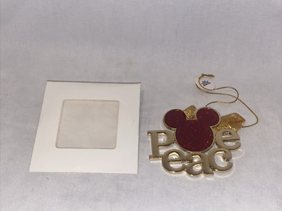 Disney MICKEY MOUSE Peace Holiday Ornament Christmas Red Gold Movie Club NEW