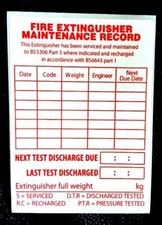 20 x Small white Fire extinguisher maintenance labels 75 x 100mm Vinyl sticker