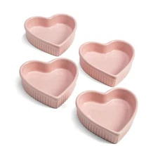 Heart Shaped Ramekin Set Mini Ceramic Ramekins Oven Safe Baking Dishes Dishwa...