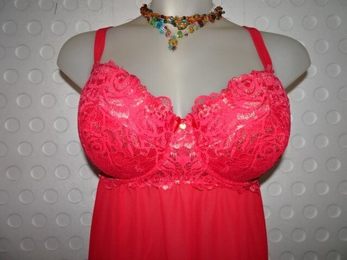 Lane Bryant Cacique Very Sexy Lace Underwire Babydoll Red 44DD Gold Accents - Picture 2 of 6