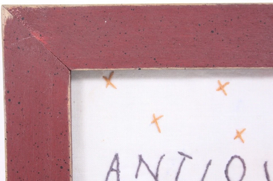 Primitive Folk Art Style Stitched Antique Buttons Framed Heart 10x8 Embroidery - Image 3 of 4