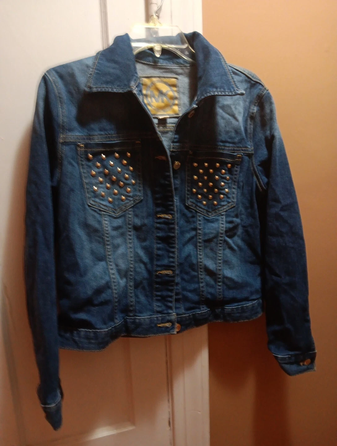 Giacca Michael Kors donna taglia media blu oro tasca borchie denim spandex