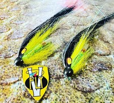 2 V Fly Stor Lax Norwegian Black & Yellow Conehead Salmon Tube Flies & Hooks