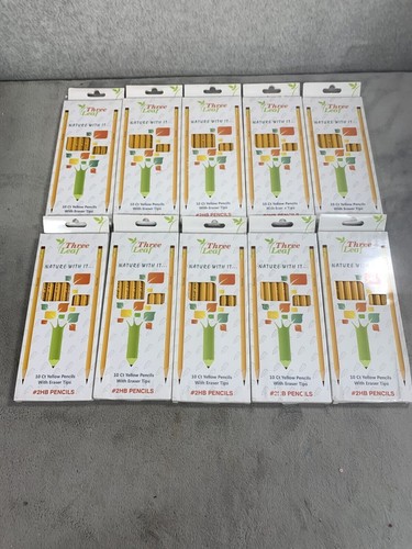 Lot Of 100 Yellow #2HB Pencils with Eraser Tips 10 Pencils Per Pack