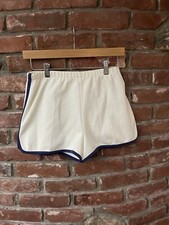 Vintage 80s Catalina Running Shorts Size 12 Cotton Poly Blend White Blue Trim