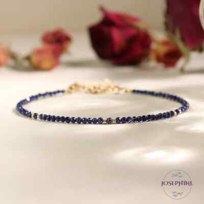 Blue Goldstone Bracelet Dainty Gemstone Bead Bracelet Blue Crystal Bead