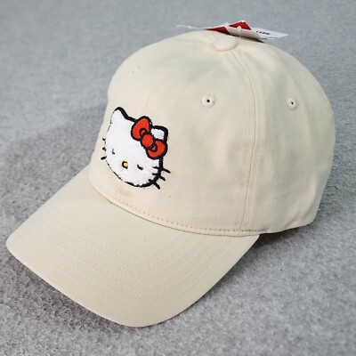 Hello Kitty Baseball Hat Womans OS Off White Embroidered Adjustable Cap Sanrio