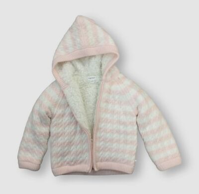 $50 Angel Dear Baby Girl's Pink Striped Zip Up Hooded Cardigan Sweater 12-18M