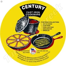 Century Cast Iron Cookware By BSR Round Metal Sign 2 Sizes To Choose From