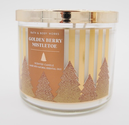 (1) Bath Body Works Golden Berry Mistletoe Star Lid 3-wick Scented Candle 14.5oz - Picture 5 of 8