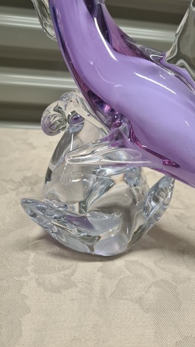 Art Glass Hand Blown Dolphin On A Wave Figurine Purple/Lilac - Picture 2 of 7