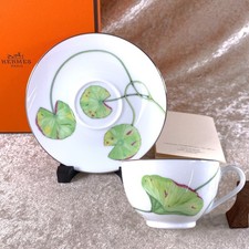 Hermes Tea Cup  Saucer Ni Nile Rare Platinum Rim Porcelain Tableware with Case