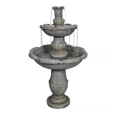 48.4 In. Cement Pedestal Waterfall Fountain - Outdoor Floor 3-Tier Pedestal Wate