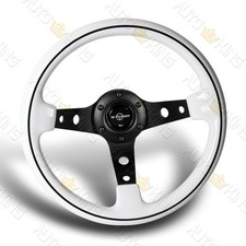 W-power 330mm White Galaxy Classic Wood 6-hole Black 3-spoke 13 Steering Wheel W-power 330mm White Galaxy Classic Wood 6-hole Black 3-spoke 13 Steering Wheel