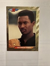 1992 Bowman Baseball Salomon Torres Gold Foil Rookie Card #584 Set Break. rookie card picture