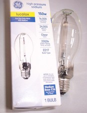 NEW, GE 150W high pressure clear sodium bulb, for S55 Ballast, Med. Base E26