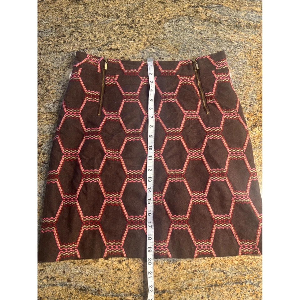 Beth Bowley мини юбка геометрический принт коричневый розовый молнии акценты размер 6 шерсти - Изображение 3 из 4